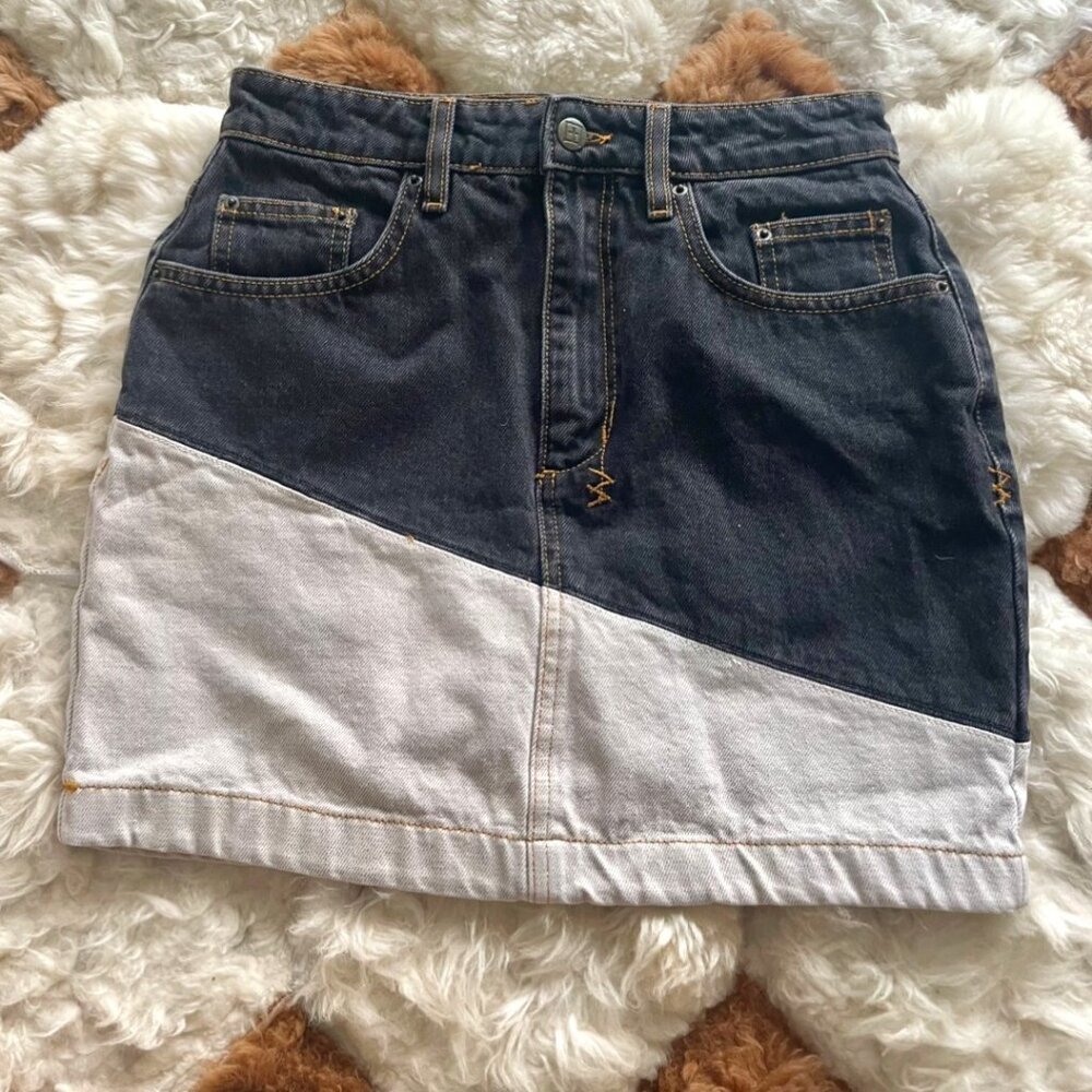 Ksubi Super X Mini Black/Bone Splice Denim Skirt